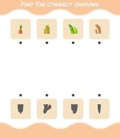 encuentra las sombras correctas de las verduras de dibujos animados. juego de búsqueda y combinación. juego educativo para niños y niños pequeños en edad preescolar vector