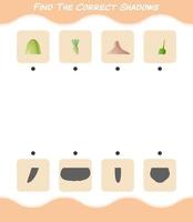 encuentra las sombras correctas de las verduras de dibujos animados. juego de búsqueda y combinación. juego educativo para niños y niños pequeños en edad preescolar vector