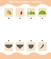 encuentra las sombras correctas de las verduras de dibujos animados. juego de búsqueda y combinación. juego educativo para niños y niños pequeños en edad preescolar vector