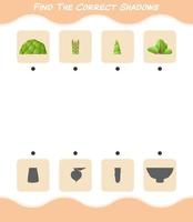 Find the correct shadows of cartoon vegetables. Searching and Matching game. Educational game for pre shool years kids and toddlers vector