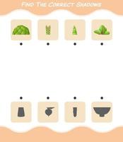 encuentra las sombras correctas de las verduras de dibujos animados. juego de búsqueda y combinación. juego educativo para niños y niños pequeños en edad preescolar vector