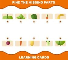 Match cartoon vegetables parts. Matching game. Educational game for pre shool years kids and toddlers vector