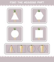 Match cartoon parsnip parts. Matching game. Educational game for pre shool years kids and toddlers vector