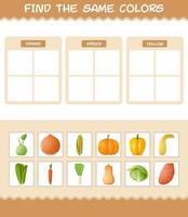 encontrar los mismos colores de las verduras. juego de búsqueda y emparejamiento. juego educativo para niños y niños pequeños en edad preescolar vector