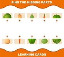 Match cartoon vegetables parts. Matching game. Educational game for pre shool years kids and toddlers vector