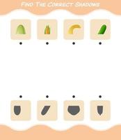 encuentra las sombras correctas de las verduras de dibujos animados. juego de búsqueda y combinación. juego educativo para niños y niños pequeños en edad preescolar vector