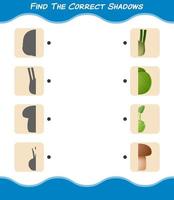 encuentra las sombras correctas de las verduras de dibujos animados. juego de búsqueda y combinación. juego educativo para niños y niños pequeños en edad preescolar vector