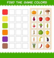 Find the same colors of vegetables. Searching and Matching game. Educational game for pre shool years kids and toddlers vector