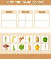 encontrar los mismos colores de las verduras. juego de búsqueda y emparejamiento. juego educativo para niños y niños pequeños en edad preescolar vector