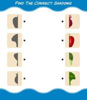 Find the correct shadows of cartoon vegetables. Searching and Matching game. Educational game for pre shool years kids and toddlers vector