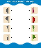 encuentra las sombras correctas de las verduras de dibujos animados. juego de búsqueda y combinación. juego educativo para niños y niños pequeños en edad preescolar vector