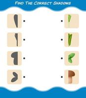 encuentra las sombras correctas de las verduras de dibujos animados. juego de búsqueda y combinación. juego educativo para niños y niños pequeños en edad preescolar vector