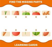 Match cartoon vegetables parts. Matching game. Educational game for pre shool years kids and toddlers vector