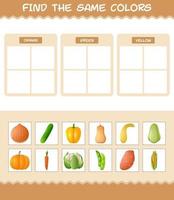 encontrar los mismos colores de las verduras. juego de búsqueda y emparejamiento. juego educativo para niños y niños pequeños en edad preescolar vector