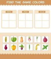 Find the same colors of vegetables. Searching and Matching game. Educational game for pre shool years kids and toddlers vector