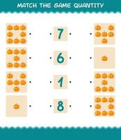 Match the same quantity of pumpkin. Counting game. Educational game for pre shool years kids and toddlers vector