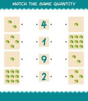 Match the same quantity of iceberg lettuce. Counting game. Educational game for pre shool years kids and toddlers vector