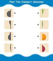 encuentra las sombras correctas de las verduras de dibujos animados. juego de búsqueda y combinación. juego educativo para niños y niños pequeños en edad preescolar vector