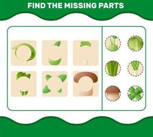 Match cartoon vegetables parts. Matching game. Educational game for pre shool years kids and toddlers vector