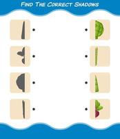 encuentra las sombras correctas de las verduras de dibujos animados. juego de búsqueda y combinación. juego educativo para niños y niños pequeños en edad preescolar vector