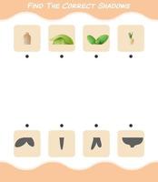 encuentra las sombras correctas de las verduras de dibujos animados. juego de búsqueda y combinación. juego educativo para niños y niños pequeños en edad preescolar vector