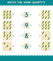 Match the same quantity of cucumber. Counting game. Educational game for pre shool years kids and toddlers vector