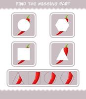 Match cartoon red chilli parts. Matching game. Educational game for pre shool years kids and toddlers vector