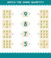 Match the same quantity of green chilli. Counting game. Educational game for pre shool years kids and toddlers vector