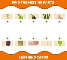 Match cartoon vegetables parts. Matching game. Educational game for pre shool years kids and toddlers vector