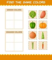 Find the same colors of vegetables. Searching and Matching game. Educational game for pre shool years kids and toddlers vector