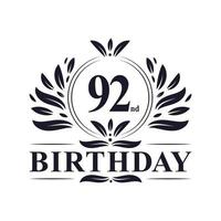 Luxury 92nd Birthday Logo, 92 years celebration. vector