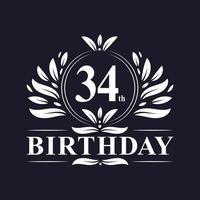 Logotipo de cumpleaños de 34 años, celebración de 34 años. vector