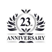 Celebración del 23 aniversario, lujoso diseño del logotipo del aniversario de 23 años. vector