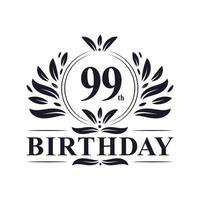 logotipo de lujo del 99 cumpleaños, celebración de los 99 años. vector