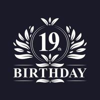 Logotipo de cumpleaños de 19 años, celebración de 19 años. vector