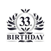Logotipo de cumpleaños de 33 años, celebración de cumpleaños número 33. vector