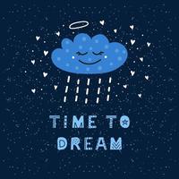 Poster with doodle happy cloud character and lettering in Scandinavian style. vector