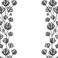 Poster with black grunge sketched flowers and empty space isolated on white background. vector