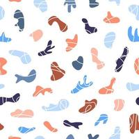 White seamless pattern with doodle liquid shapes in blue, pink, brown colors. vector