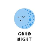 Poster with doodle happy moon character and lettering in Scandinavian style. vector