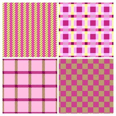 Set of classic seamless patterns with tartan plaid and chevron checks designs. Perfect for clothing, textile, notebook covers.