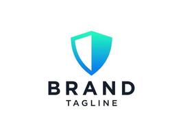 Blue Simple Line Shield Icon Security Logo isolated on white background. Flat Vector Logo Design Template Element