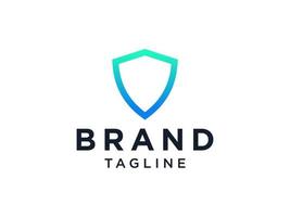Blue Simple Line Shield Icon Security Logo isolated on white background. Flat Vector Logo Design Template Element