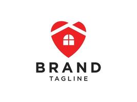 Love Home Logo. Red Linear Style Heart and House Icon Combination. Usable for Building and Health Care Logos. Flat Vector Logo Design Template Element.