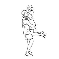 line art woman being carried by her boyfriend illustration vector hand drawn isolated on white background