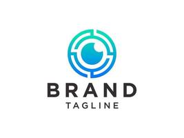 Abstract Eye Logo. Blue Circle Shape Initial Letter O Infinity with Eyeball inside isolated on White Background. Use for Business and Technology Logo. Flat Vector Logo Design Template Element.