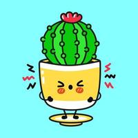 lindo personaje de cactus enojado. icono de ilustración de personaje kawaii de dibujos animados dibujados a mano vectorial. aislado sobre fondo azul. concepto de personaje de cactus triste vector