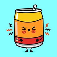 Cute angry can of soda character. Vector hand drawn cartoon kawaii character illustration icon. Isolated on blue background. Sad can of soda character concept