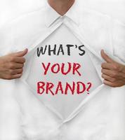 Man opens shirt and reveals - What is YOUR brand photo