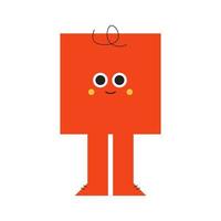 Bright basic geometric shape of Red Square with facial expression and feet . Cute colorful shape, trendy colors, illustration for kids modern education. Funny character, trendy emoji vector